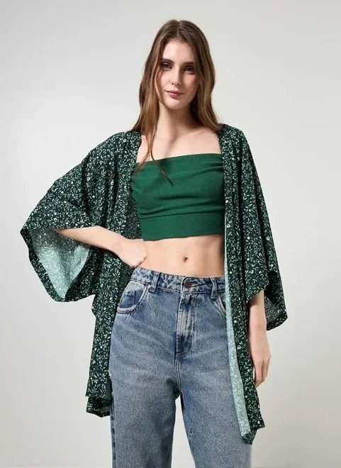 kimono alongado verde estampado kimono alongado verde estampado