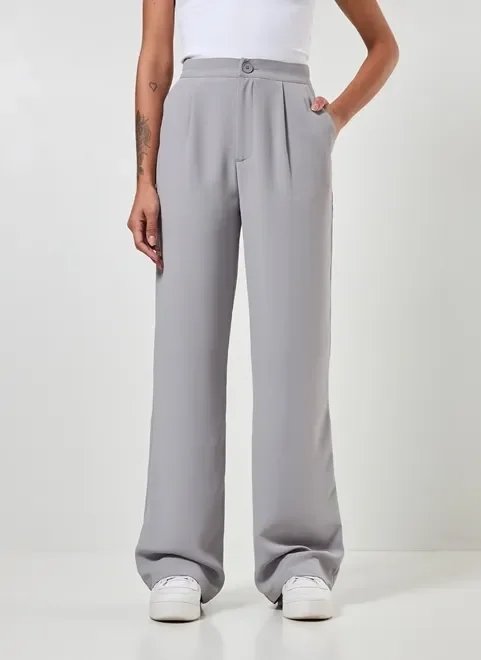 calça reta de alfaiataria cinza calça reta de alfaiataria cinza