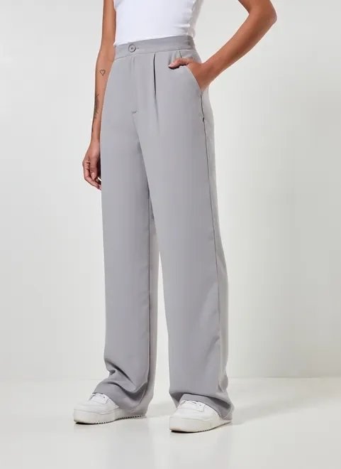 calça reta de alfaiataria cinza calça reta de alfaiataria cinza