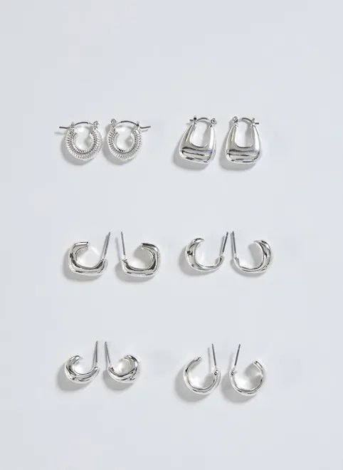 conjunto 6 brincos de argolas prateadas conjunto 6 brincos de argolas prateadas