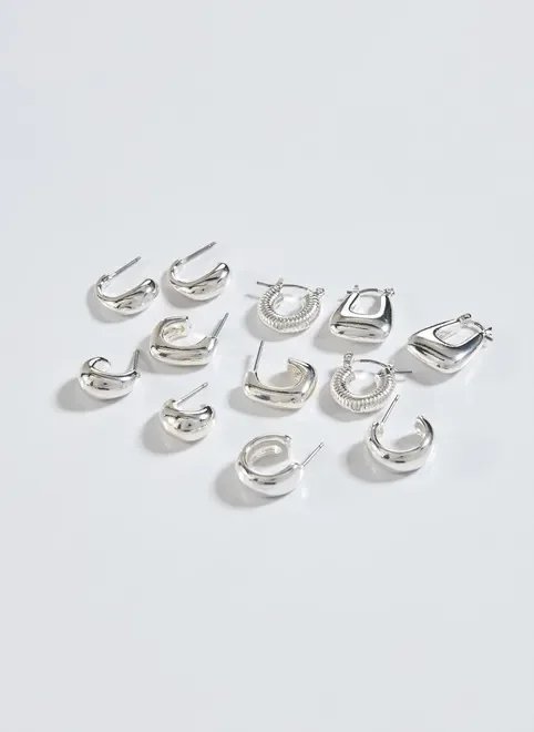 conjunto 6 brincos de argolas prateadas conjunto 6 brincos de argolas prateadas