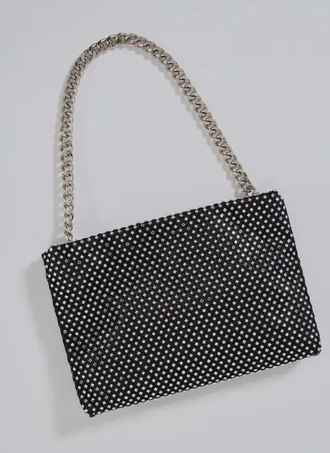 bolsa preta com strass e corrente bolsa preta com strass e corrente