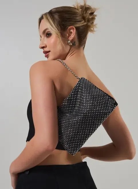 bolsa preta com strass e corrente bolsa preta com strass e corrente