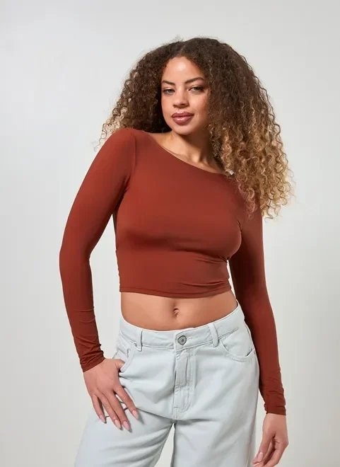 blusa manga longa costas abertas poliamida blusa manga longa costas abertas poliamida