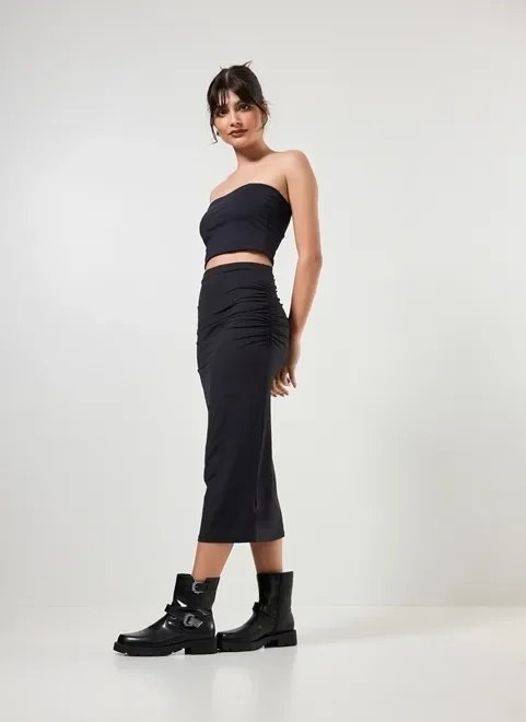 saia midi poliamida com franzido saia midi poliamida com franzido