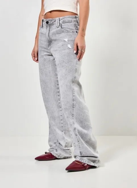 calça wide leg cintura baixa jeans cinza calça wide leg cintura baixa jeans cinza