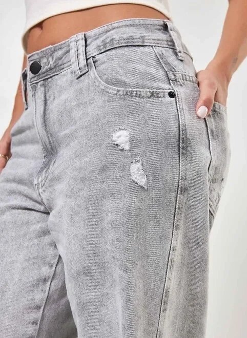 calça wide leg cintura baixa jeans cinza calça wide leg cintura baixa jeans cinza