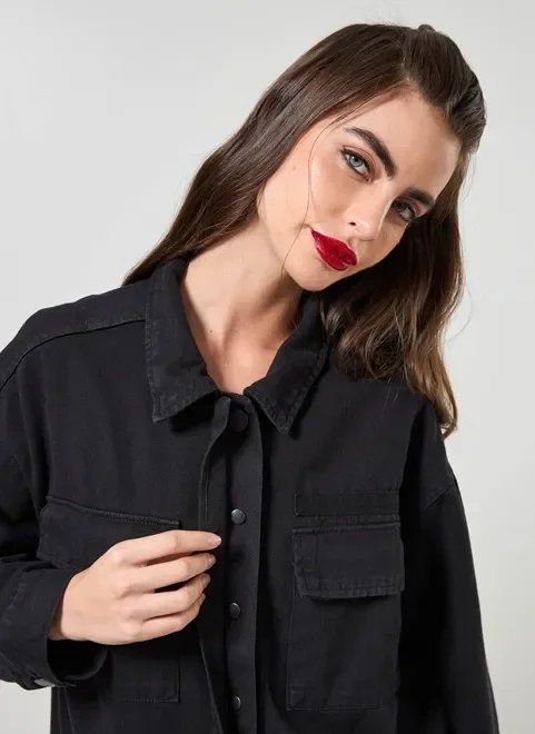 jaqueta estilo camisa em sarja jaqueta estilo camisa em sarja