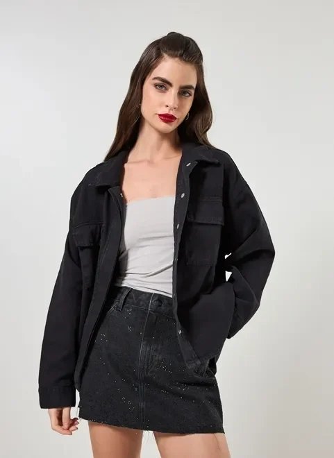 jaqueta estilo camisa em sarja jaqueta estilo camisa em sarja