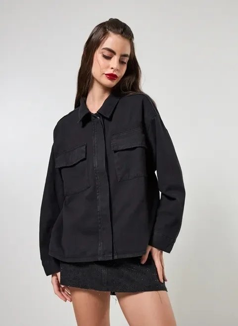 jaqueta estilo camisa em sarja jaqueta estilo camisa em sarja