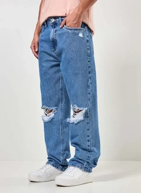 calça jeans reta com rasgos calça jeans reta com rasgos