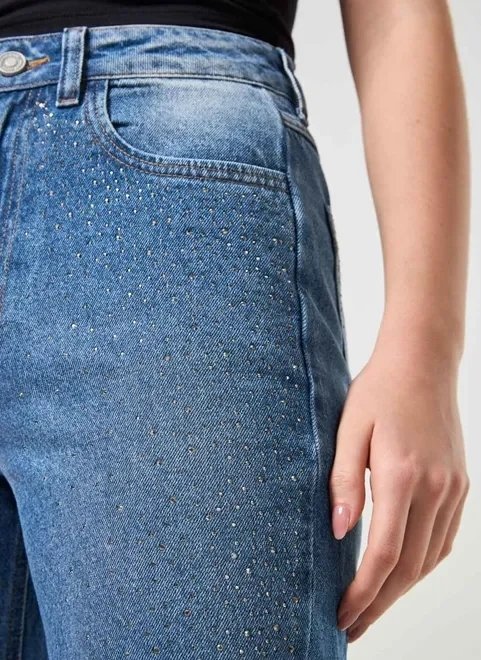 calça wide leg jeans com brilho calça wide leg jeans com brilho