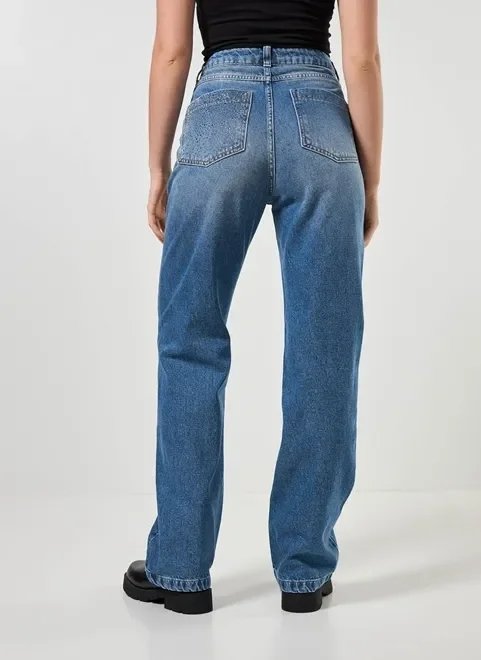 calça wide leg jeans com brilho calça wide leg jeans com brilho