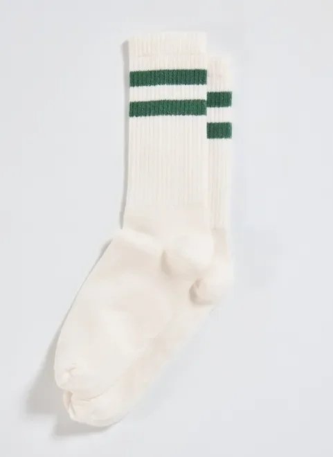 meia off-white com listras verde escuro meia off-white com listras verde escuro