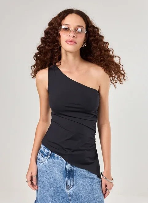 blusa assimétrica ombro único em poliamida blusa assimétrica ombro único em poliamida