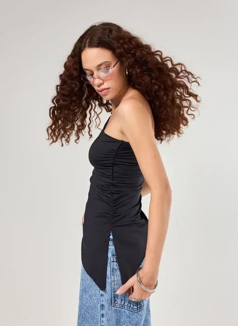 blusa assimétrica ombro único em poliamida blusa assimétrica ombro único em poliamida