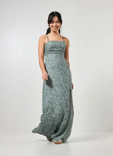 vestido longo verde estampado vestido longo verde estampado