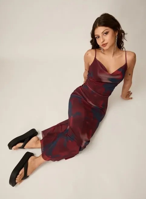 vestido midi tule estampa manchada vestido midi tule estampa manchada