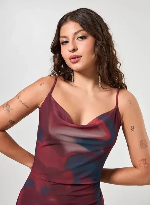 vestido midi tule estampa manchada vestido midi tule estampa manchada