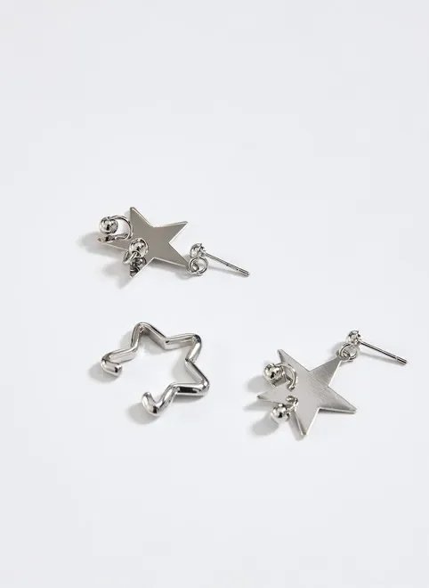 kit brinco e earcuff estrelas prateadas kit brinco e earcuff estrelas prateadas
