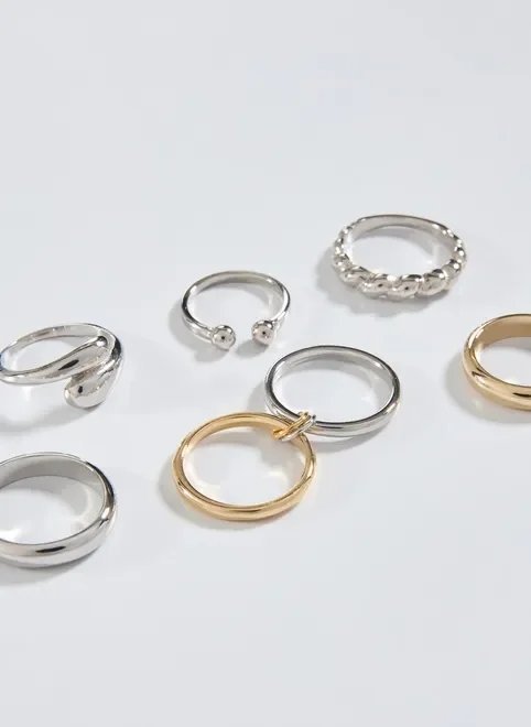 kit anéis com mix prateado e dourado kit anéis com mix prateado e dourado