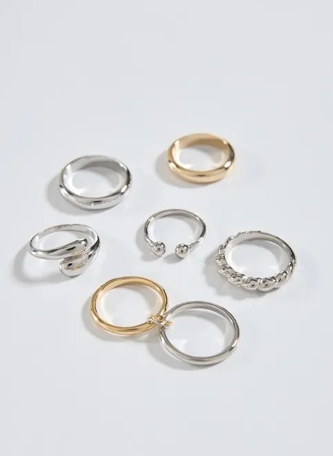 kit anéis com mix prateado e dourado kit anéis com mix prateado e dourado