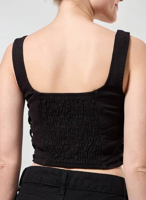 cropped corselet em sarja preto cropped corselet em sarja preto