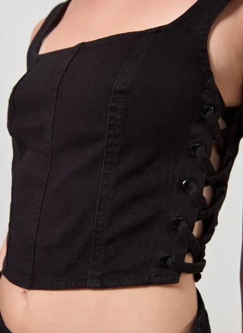 cropped corselet em sarja preto cropped corselet em sarja preto