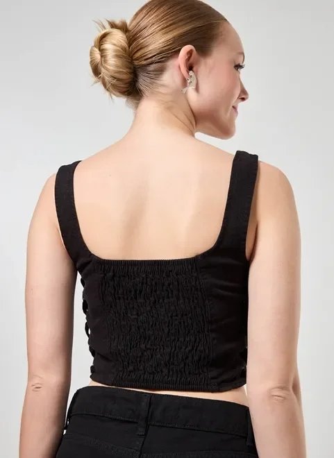 cropped corselet em sarja preto cropped corselet em sarja preto