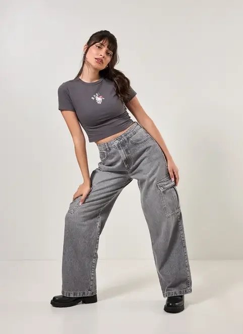 calça wide leg jeans cargo calça wide leg jeans cargo