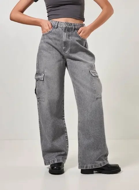 calça wide leg jeans cargo calça wide leg jeans cargo