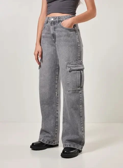 calça wide leg jeans cargo calça wide leg jeans cargo