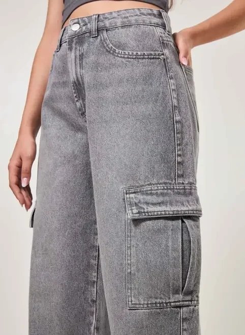 calça wide leg jeans cargo calça wide leg jeans cargo