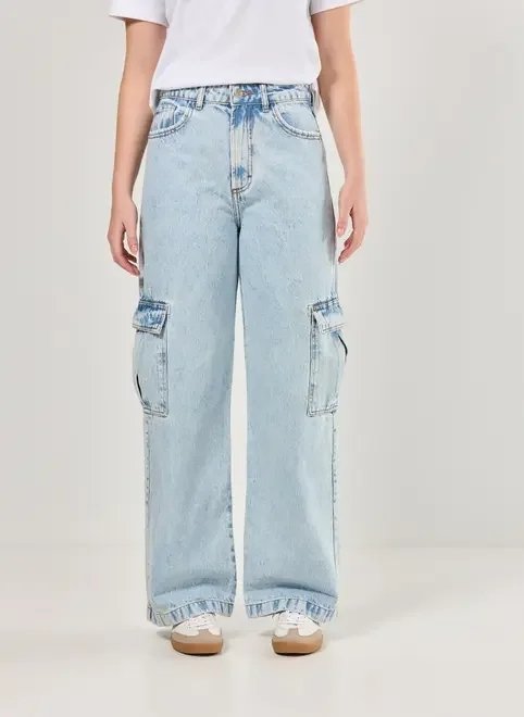 calça wide leg jeans cargo calça wide leg jeans cargo