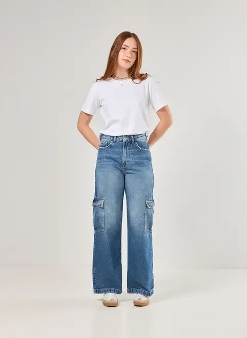 calça wide leg jeans cargo calça wide leg jeans cargo
