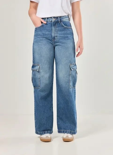 calça wide leg jeans cargo calça wide leg jeans cargo