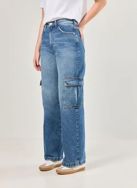 calça wide leg jeans cargo calça wide leg jeans cargo