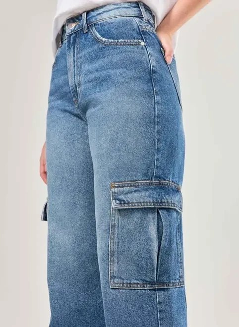 calça wide leg jeans cargo calça wide leg jeans cargo
