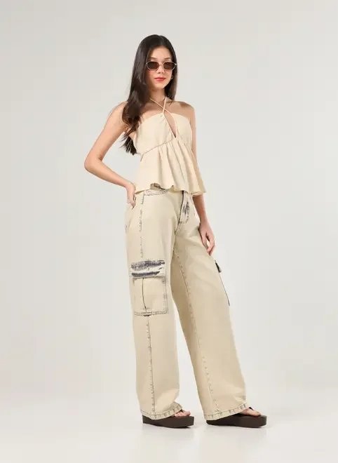 calça wide leg jeans cargo calça wide leg jeans cargo