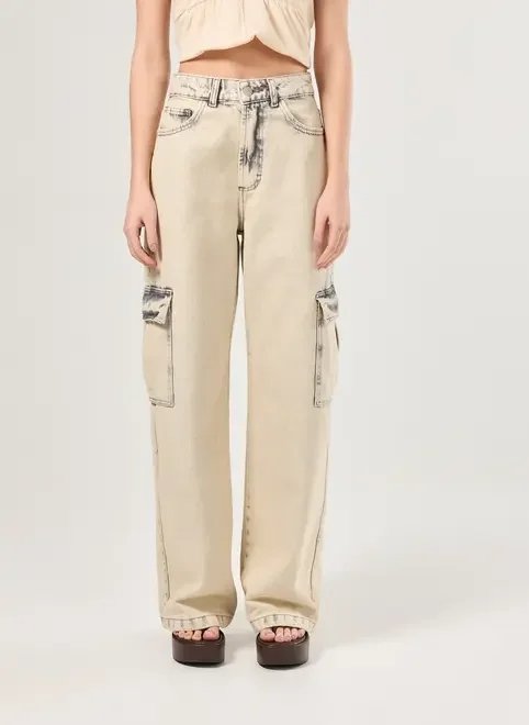 calça wide leg jeans cargo calça wide leg jeans cargo