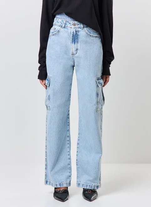 calça wide leg jeans cargo calça wide leg jeans cargo