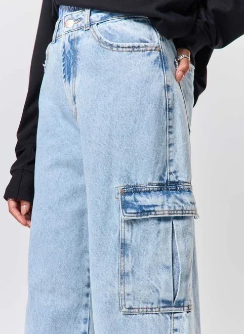 calça wide leg jeans cargo calça wide leg jeans cargo