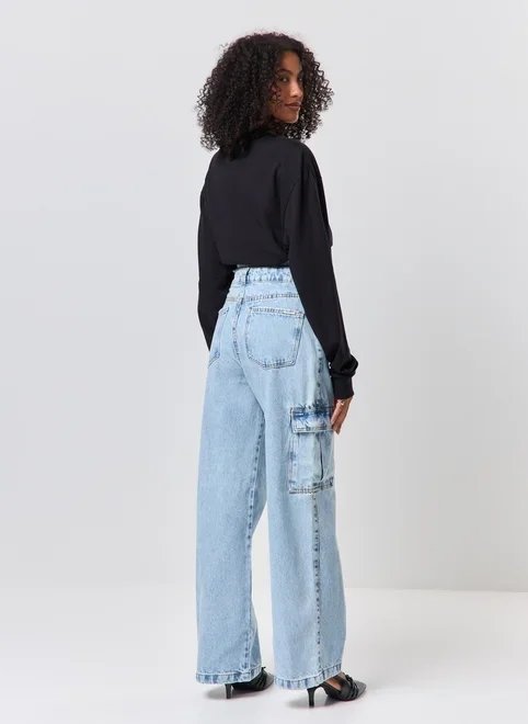 calça wide leg jeans cargo calça wide leg jeans cargo