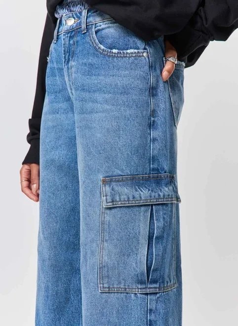 calça wide leg jeans cargo calça wide leg jeans cargo