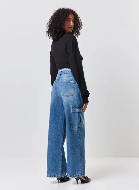 calça wide leg jeans cargo calça wide leg jeans cargo