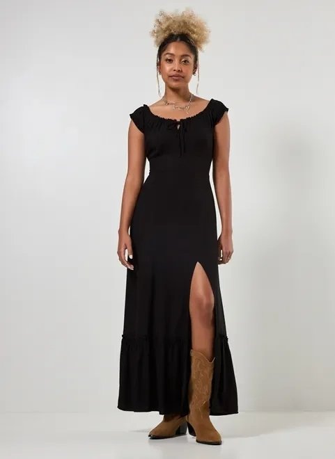 vestido alongado preto com fenda vestido alongado preto com fenda