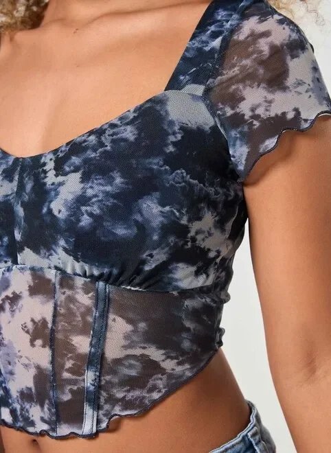 cropped tule estampa manchada azul cropped tule estampa manchada azul