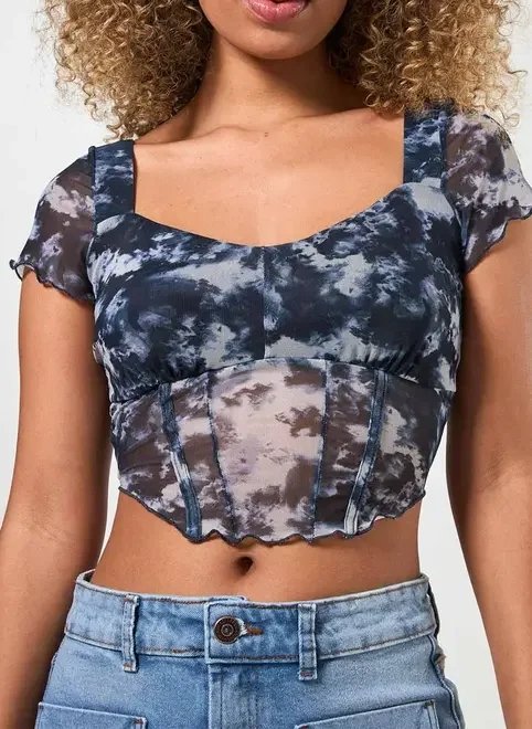 cropped tule estampa manchada azul cropped tule estampa manchada azul