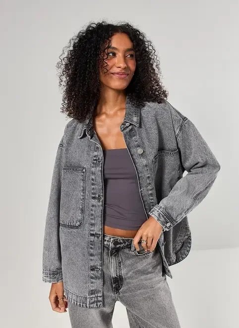 jaqueta estilo camisa jeans cinza jaqueta estilo camisa jeans cinza