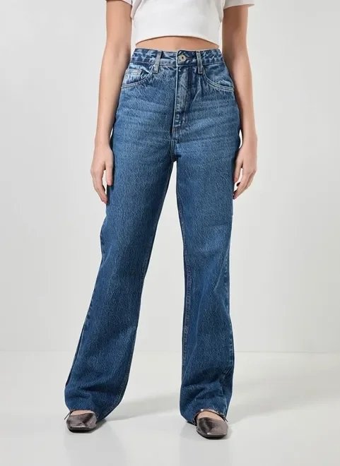 calça wide leg cintura alta em jeans circular calça wide leg cintura alta em jeans circular